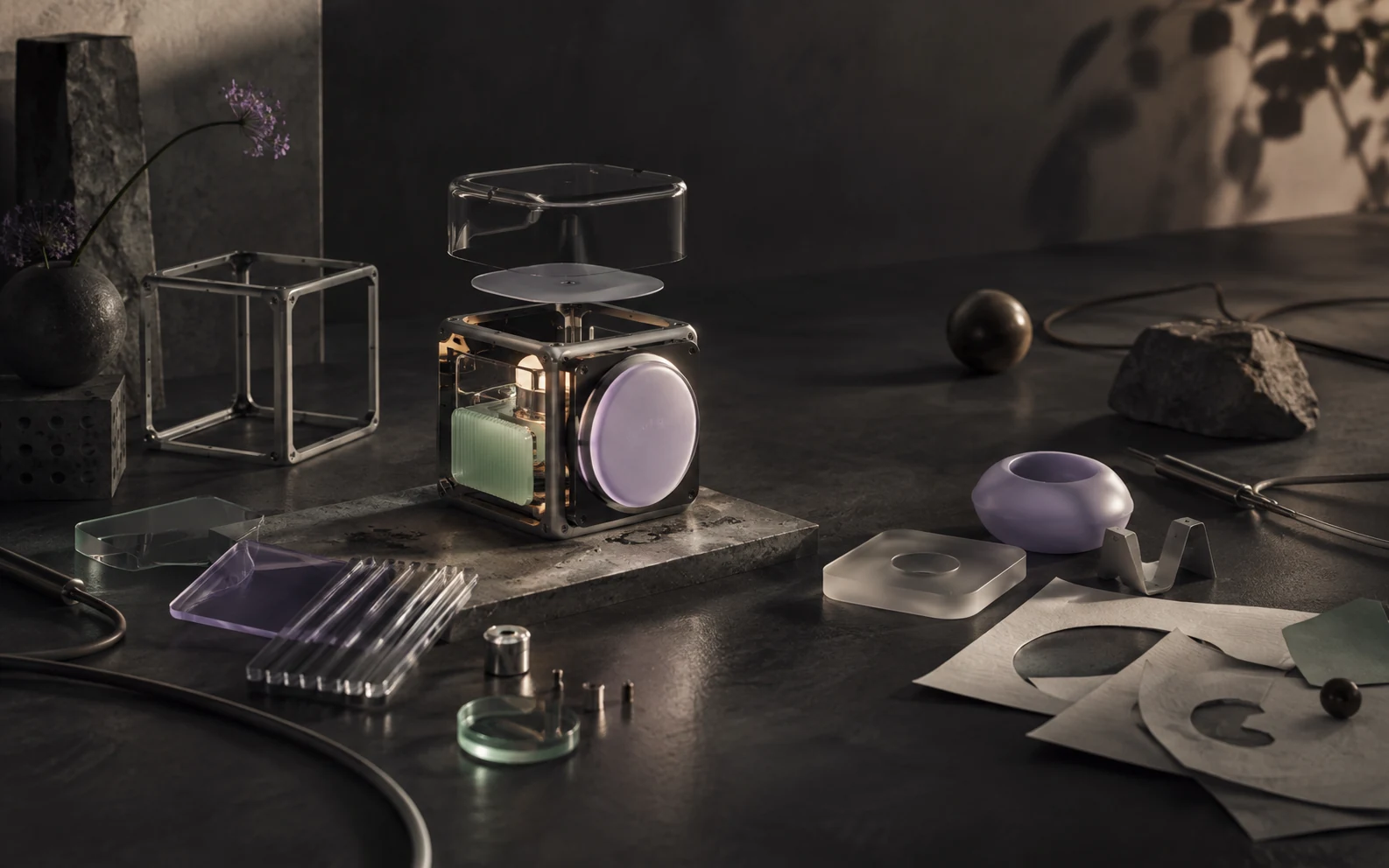 Editorial artwork of a modular object mid-build